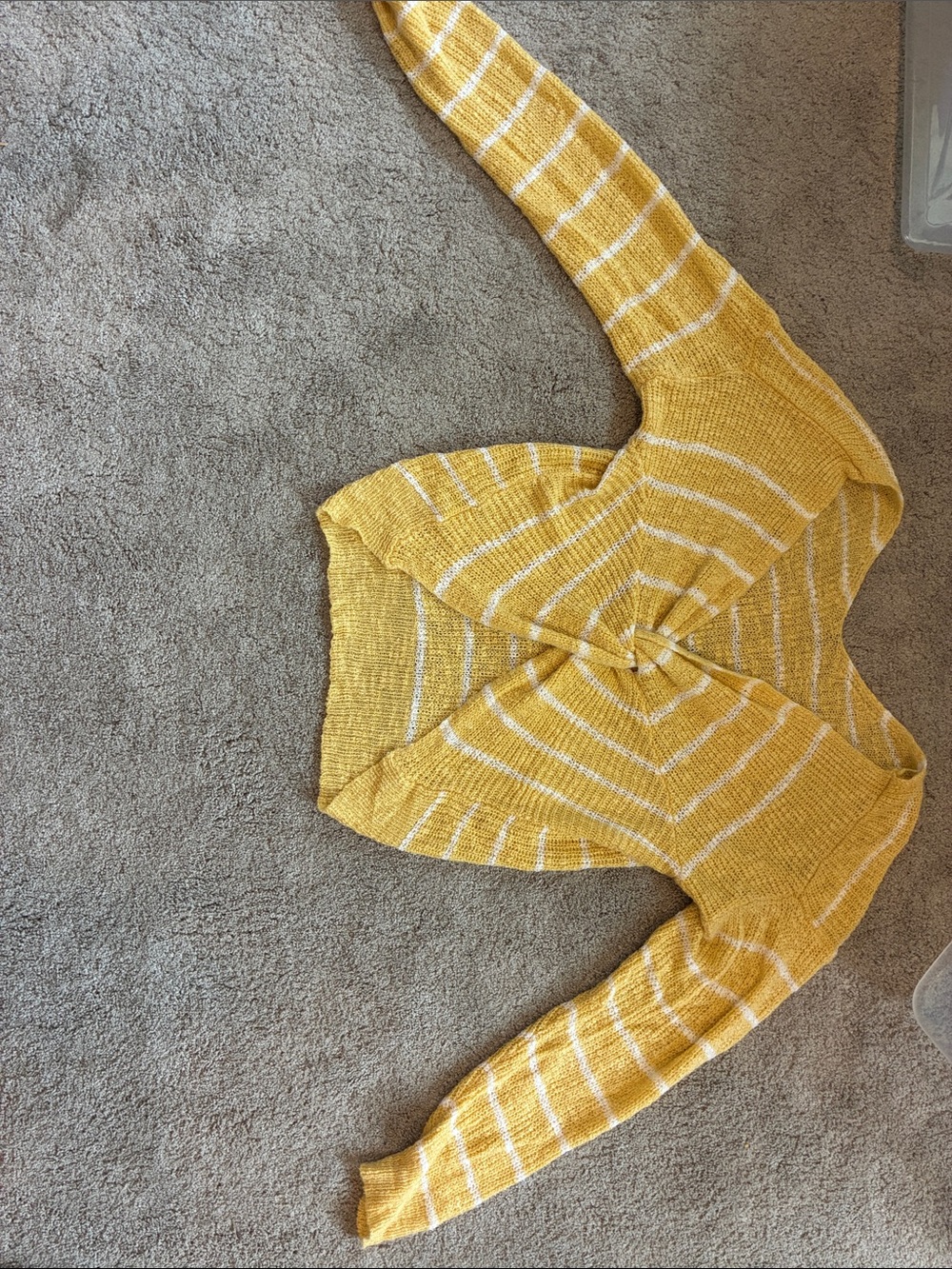 Love Tree Yellow and White Striped Scoop Neck Sweater